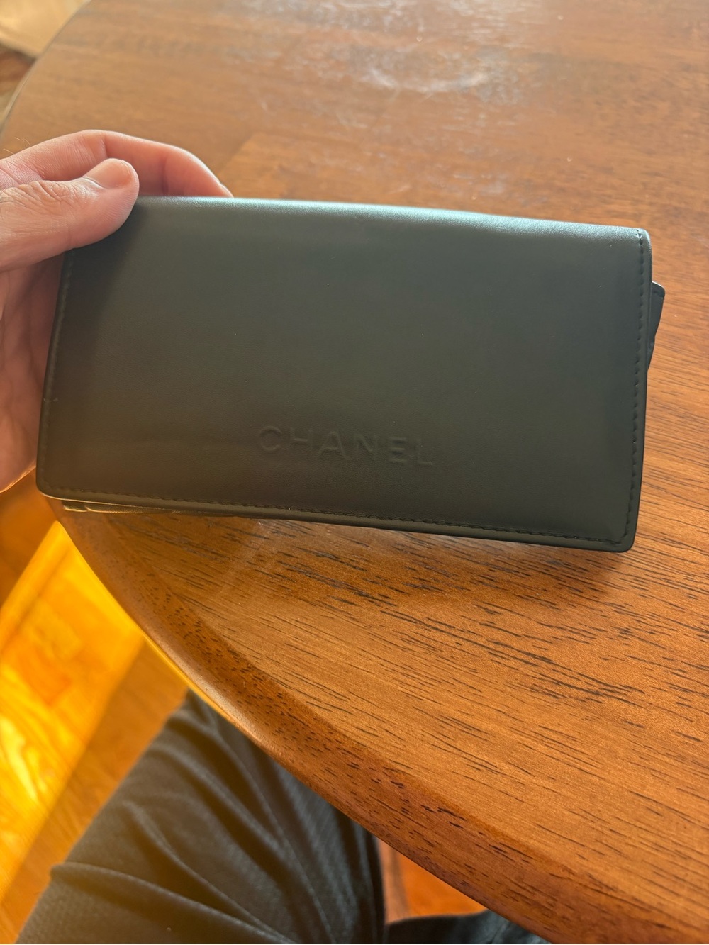 CHANEL Black Leather Long Fold Wallet/glasses case